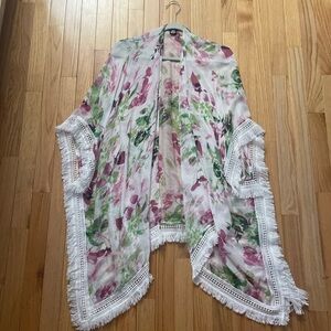 CEJON Pink and Green Tassle Poncho